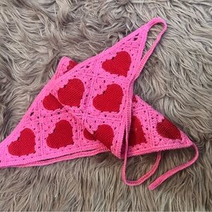 Pink and Red Heart Crochet Head Scarf